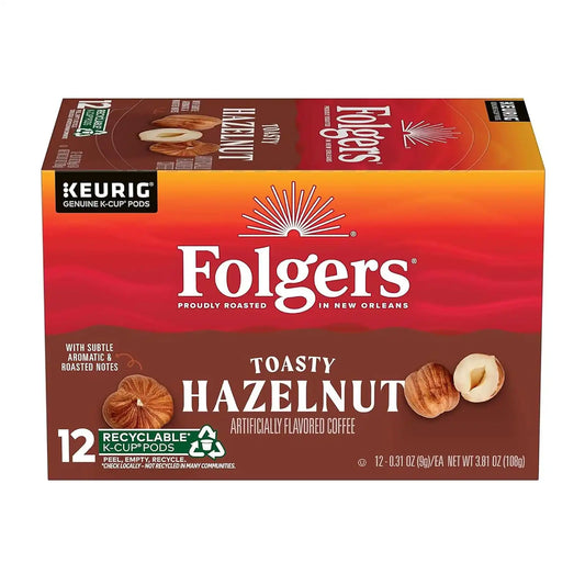 Folgers Toasty Hazelnut Artificially Flavored Coffee, K-Cup Pods, 12 Count