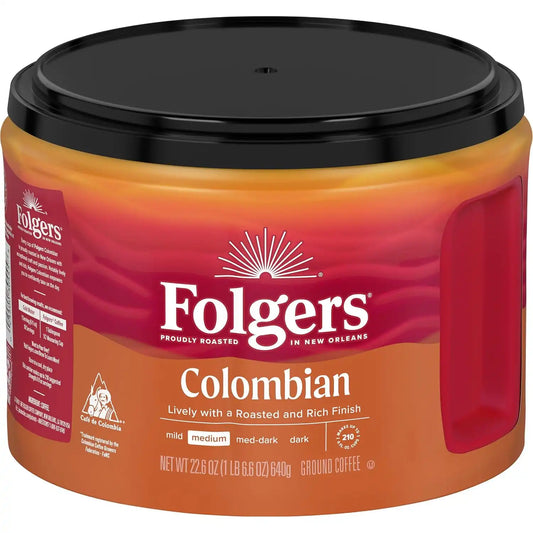 Folgers Colombian Ground Coffee, Medium Roast, 22.6 Oz. Canister