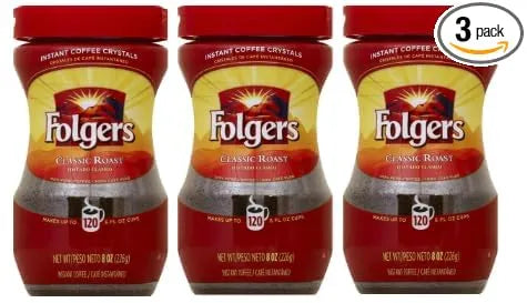 Folgers Instant Coffee Crystals, Classic Roast, 8 ounces, 3 pack